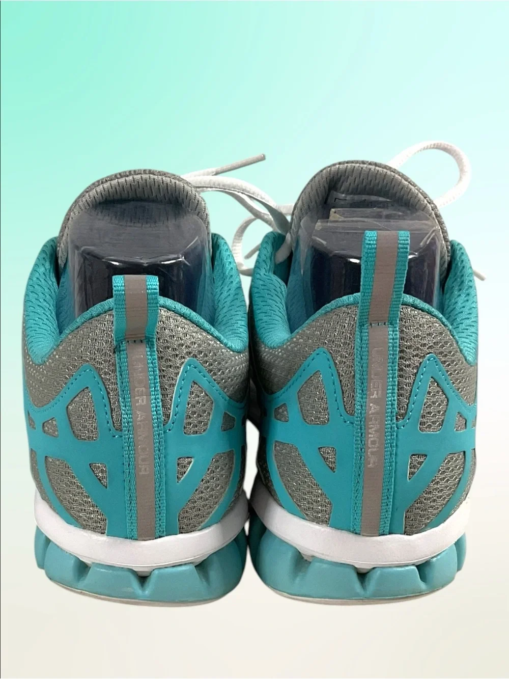 Under Armour Micro G Toxic Six Women’s Gray/Teal Athletic Running Shoes  Sz 9.5M